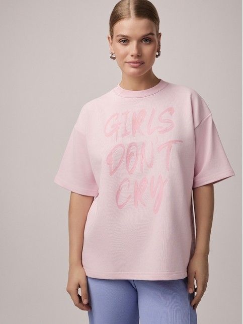 Удлиненная футболка из футера c рисунком «Girls don't cry» LD 2726