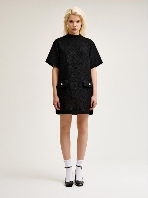 Платье-mini из твида с воротником-стойкой LPL 3269