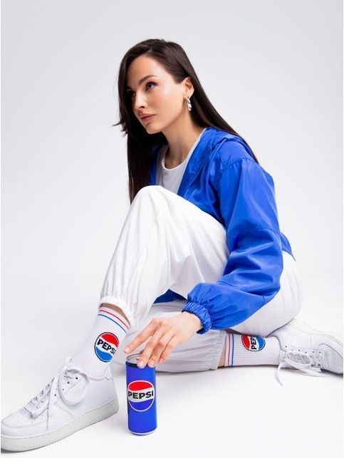 Удлиненные белые носки из хлопка в рубчик с пикотом Pepsi, модель 586