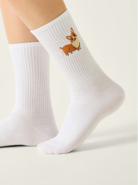 Хлопковые носки с вышивкой «Корги» из лимитированной коллекции BEST FRIENDS