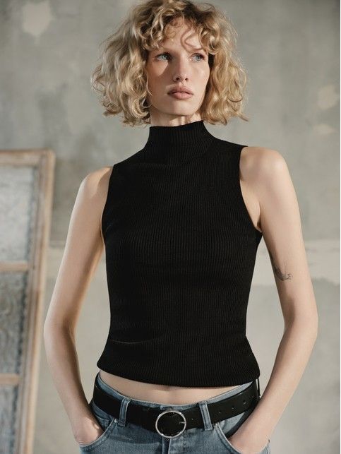 Топ с воротником-стойкой из пряжи с хлопком и модалом LDK2560 - купить в интернет-магазине Conte