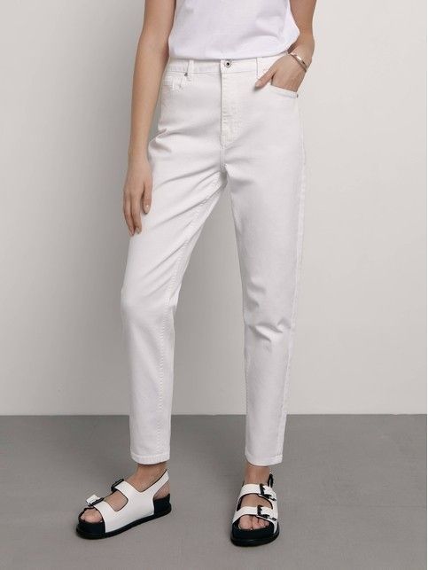 Белые джинсы mom c высокой посадкой CON-542