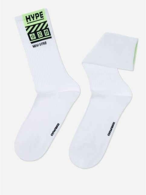 Удлиненные мужские носки из хлопка в рубчик со светонакопительным рисунком «Hype»