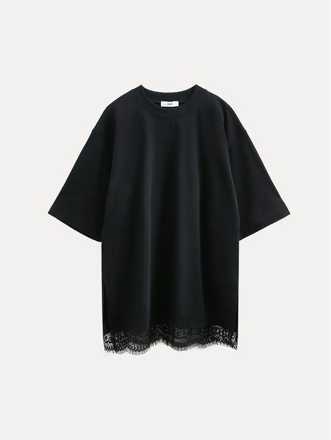 Удлинённая футболка из хлопка с кружевом по низу LD 3083