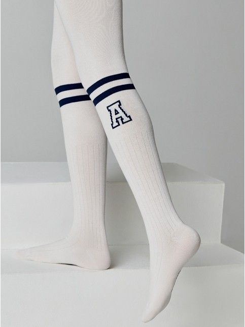 Хлопковые колготки с имитацией гольфов в крупный рубчик