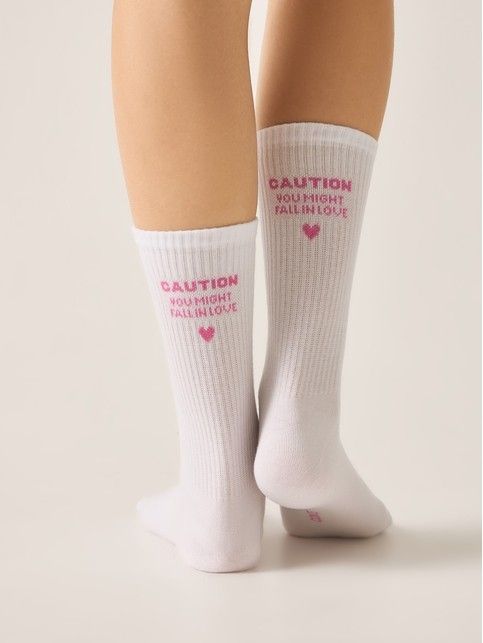 Удлинённые носки ACTIVE из хлопка с надписью "Caution"