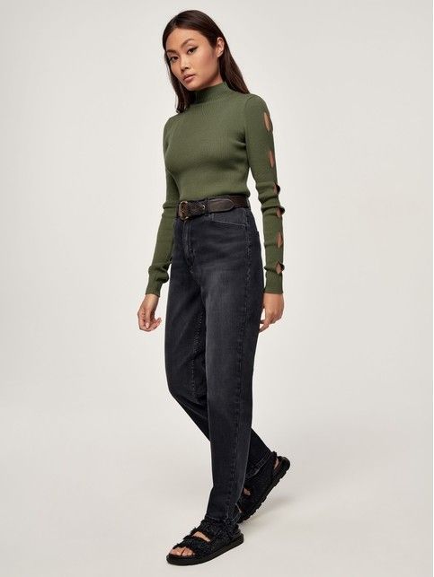 Джинсы mom с высокой посадкой и квадратными карманами CON-544