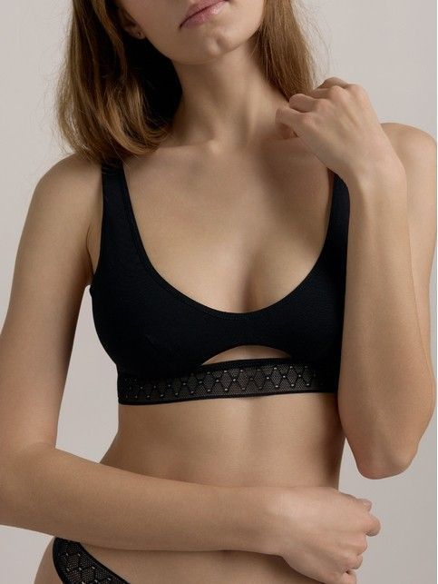 Бюстье из хлопка с фигурным вырезом и кружевной лентой LBE 2506