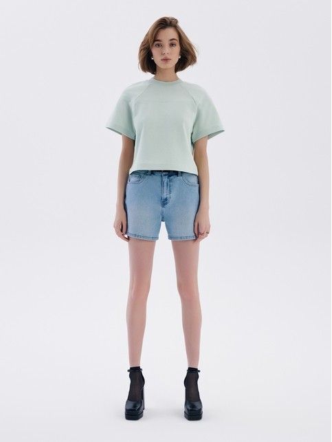 Джинсовые шорты с высокой посадкой и разрезами CON-561