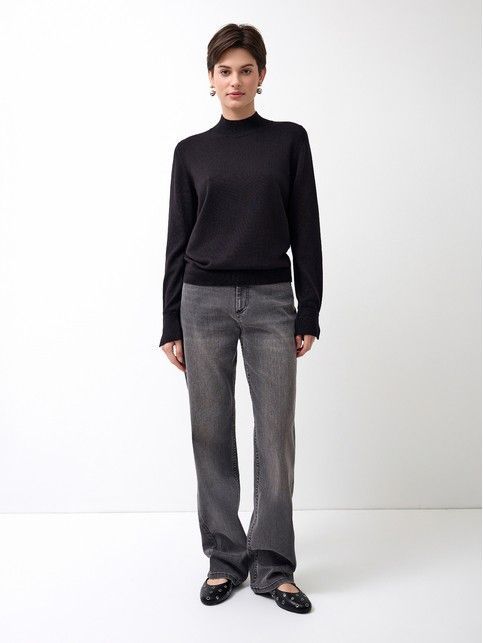 Джемпер из хлопка и модала с разрезами на манжетах LDK 24106