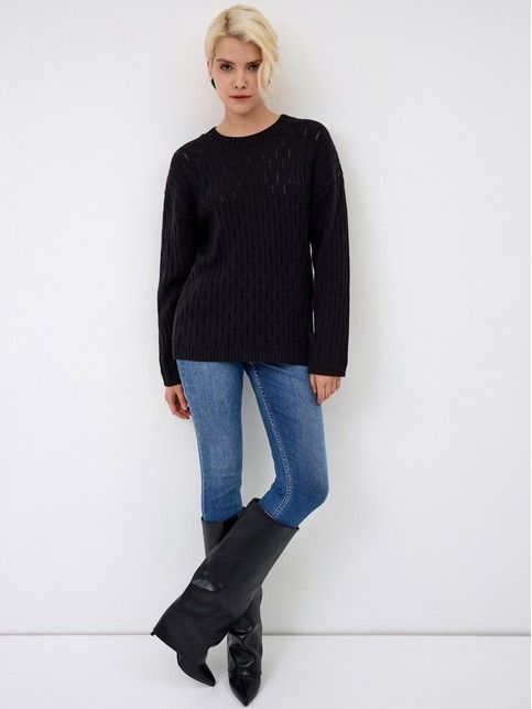 Ажурный джемпер свободного силуэта из пряжи с хлопком LDK 24119