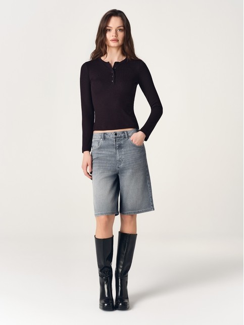 Джинсовые шорты дымчато-серого цвета с оригинальным клапаном ширинки CON-941 - купить в интернет-магазине Conte