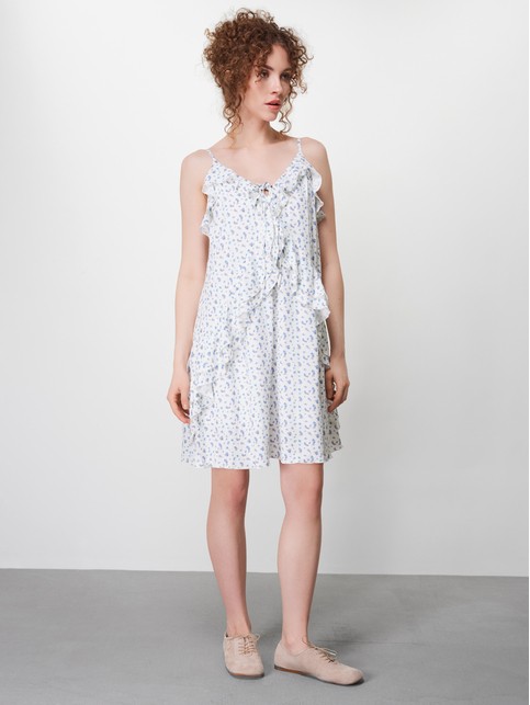 Платье-mini в цветочек на бретелях из вискозы с воланами LSF 3474 - купить в интернет-магазине Conte