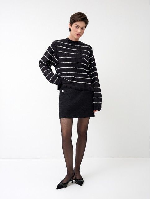Джемпер объёмного силуэта в полоску из пряжи с хлопком LDK 24114