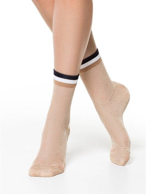 Удлиненные носки в мелкую сетку с люрексом