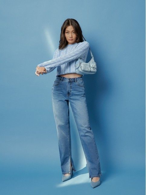 Джинсы straight c разрезами по ногам CON-600