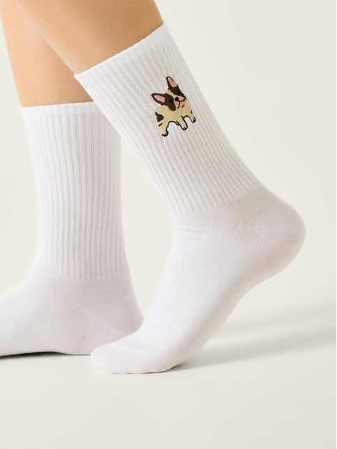 Хлопковые носки с вышивкой «Французский бульдог» из лимитированной коллекции BEST FRIENDS