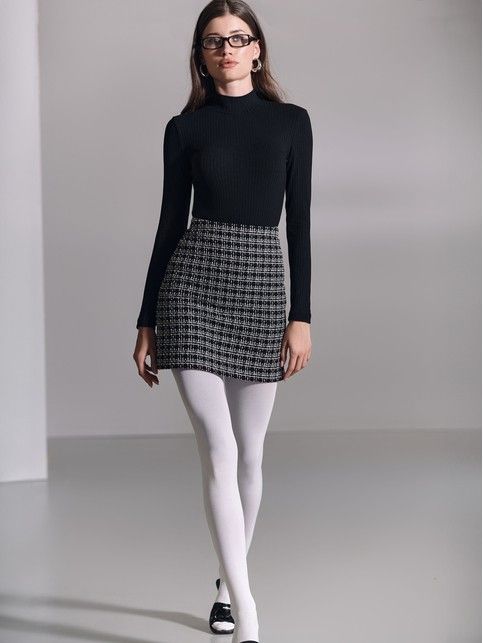 Черная юбка А-силуэта из твида LU 2904