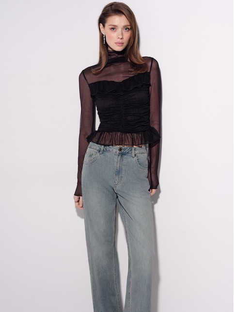 Лонгслив из кружева и сетки с воланами LD 3408