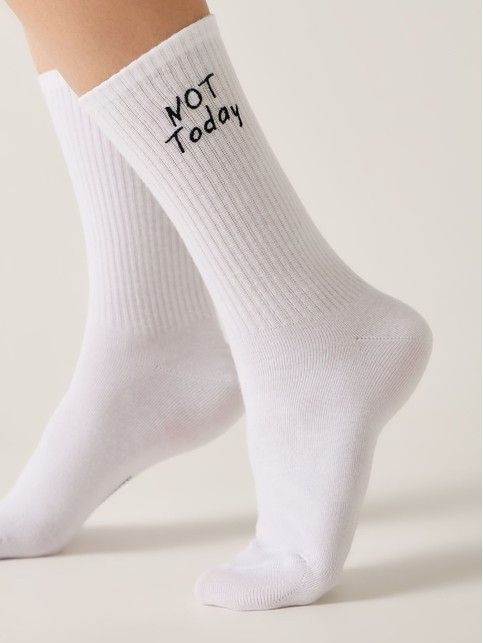 Удлиненные женские носки в рубчик с вышивкой «Not Today»