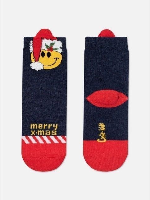 Новогодние носки с пикотом «Смаил» из объёмной пушистой нити