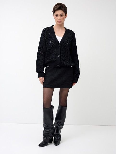 Юбка-mini черная из фактурного твида LU 3273