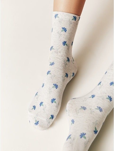 Носки из смесовой пряжи с хлопком и льном «Васильки»