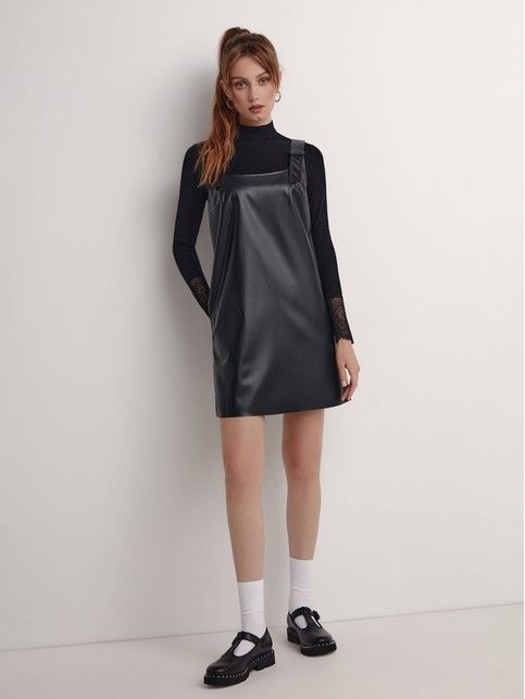 Сарафан из экокожи с бретелями на пряжках LSF 1821