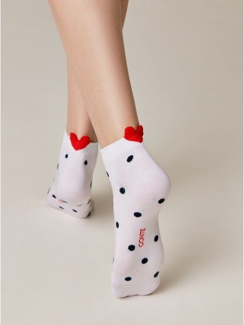 Короткие хлопковые носки с пикотом-«сердечком» в горошек