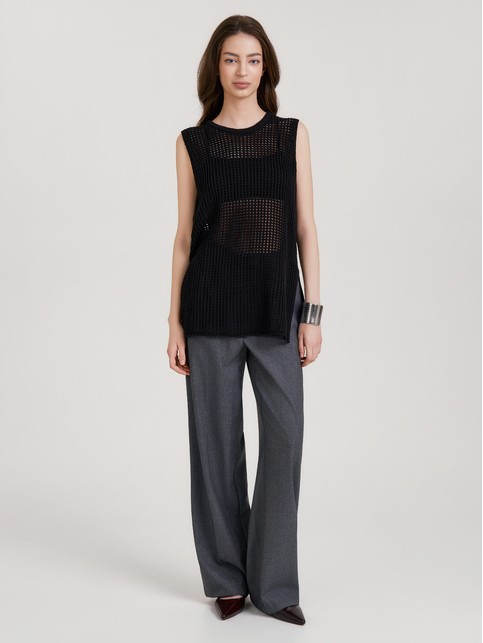Ажурный жилет с разрезами из пряжи с хлопком и модалом LDK2558 - купить в интернет-магазине Conte