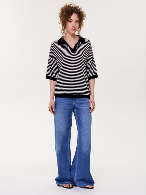 Джемпер-поло в полоску из пряжи с вискозой LDK25140 - купить в интернет-магазине Conte