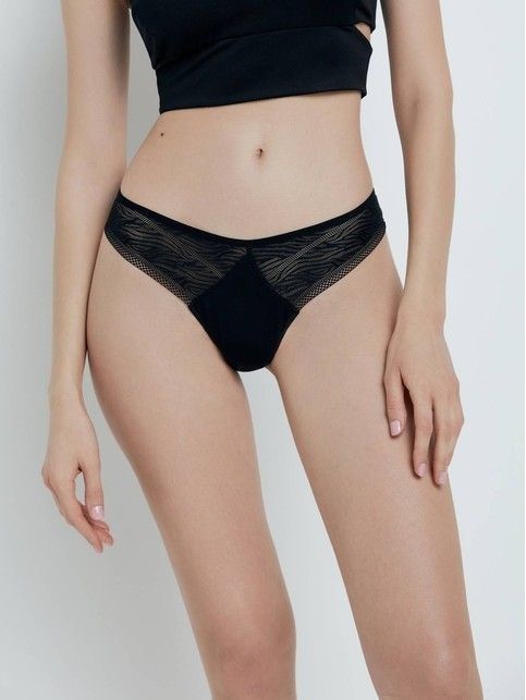 Трусы «бразилиана» из анималистичного кружева и хлопка Zebra LBR 2051