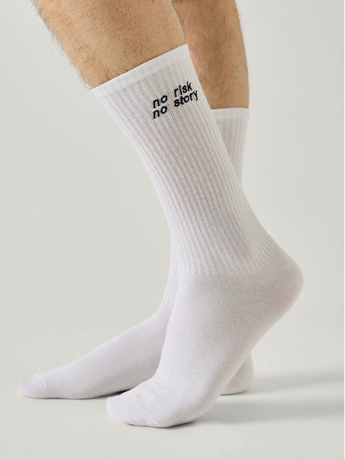 Удлиненные мужские носки в рубчик с вышивкой «No risk no story»