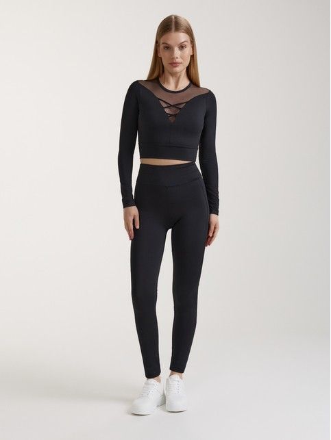 Укороченный спортивный джемпер со вставкой из сетки LD 3097