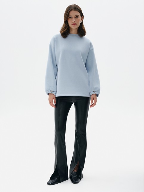 Брюки-клёш из экокожи с разрезами и рельефными швами LBK 3215