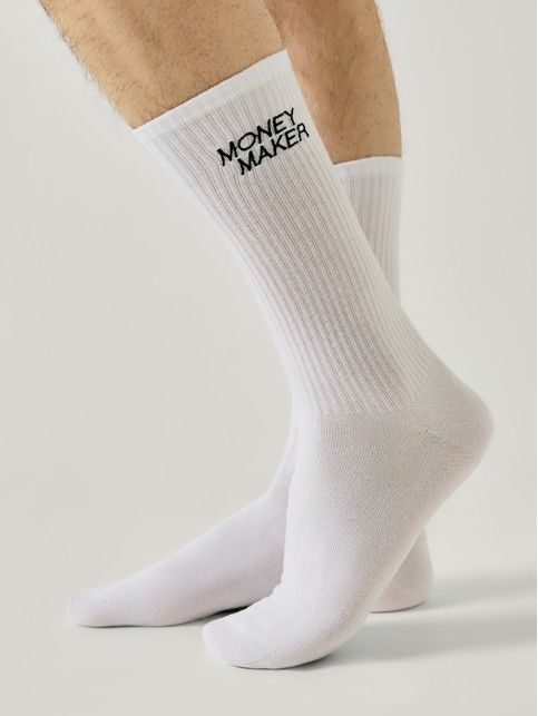 Удлиненные мужские носки в рубчик с вышивкой «Money maker»