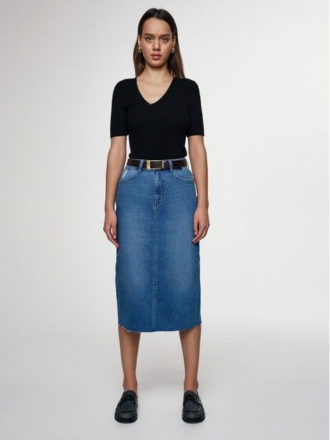 Джинсовая юбка-midi с разрезом и необработанным краем CON-633