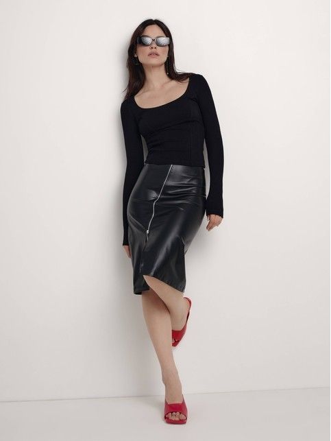 Юбка midi из экокожи на молнии LU 1824