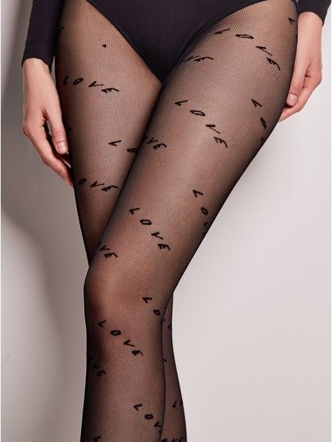 Колготки с надписью «Love» и эффектом мелкой сетки Adore