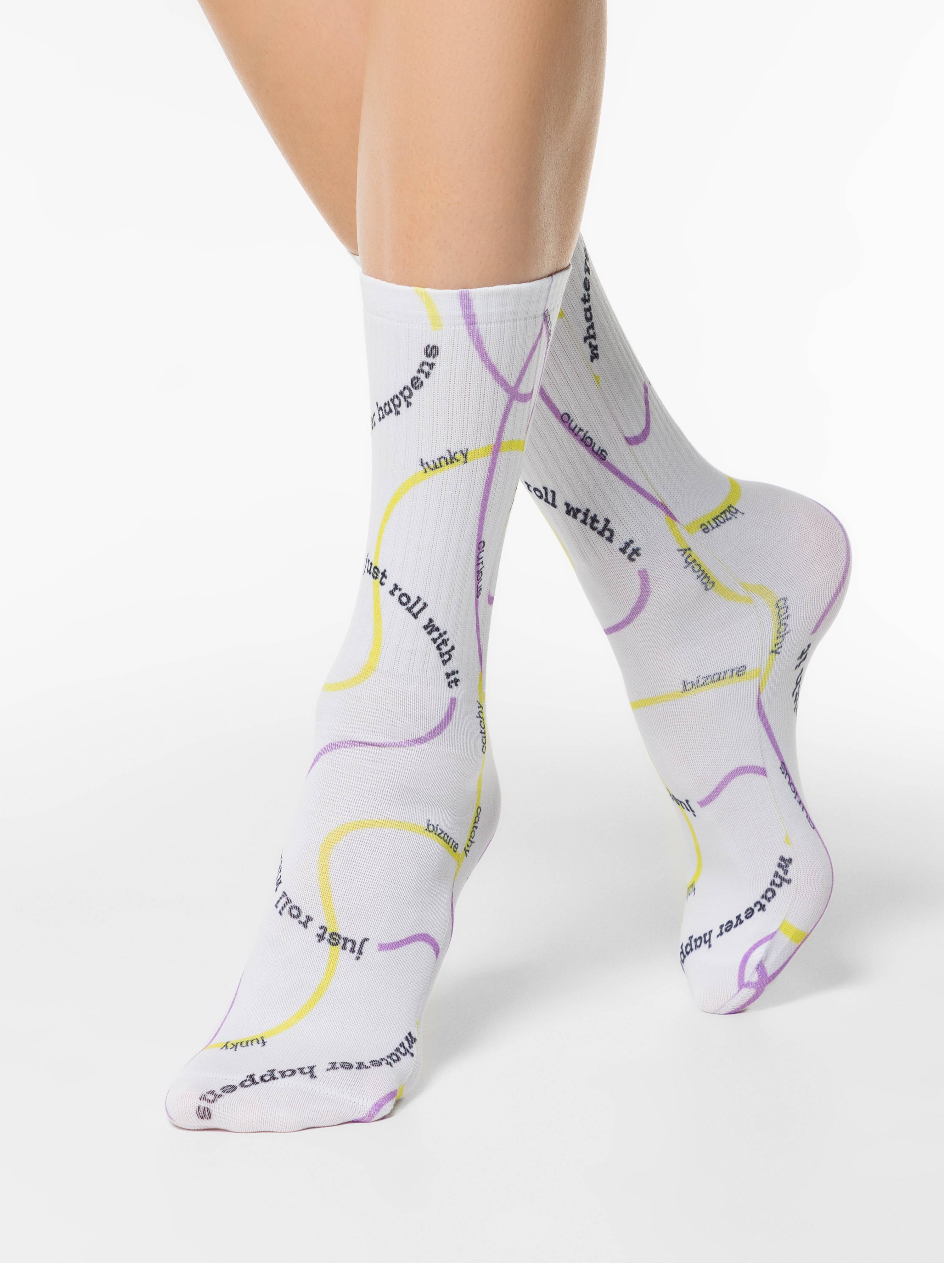 

Носки женские ⭐️ Удлиненные носки с хлопком «Just roll with it» ⭐️, Белый
