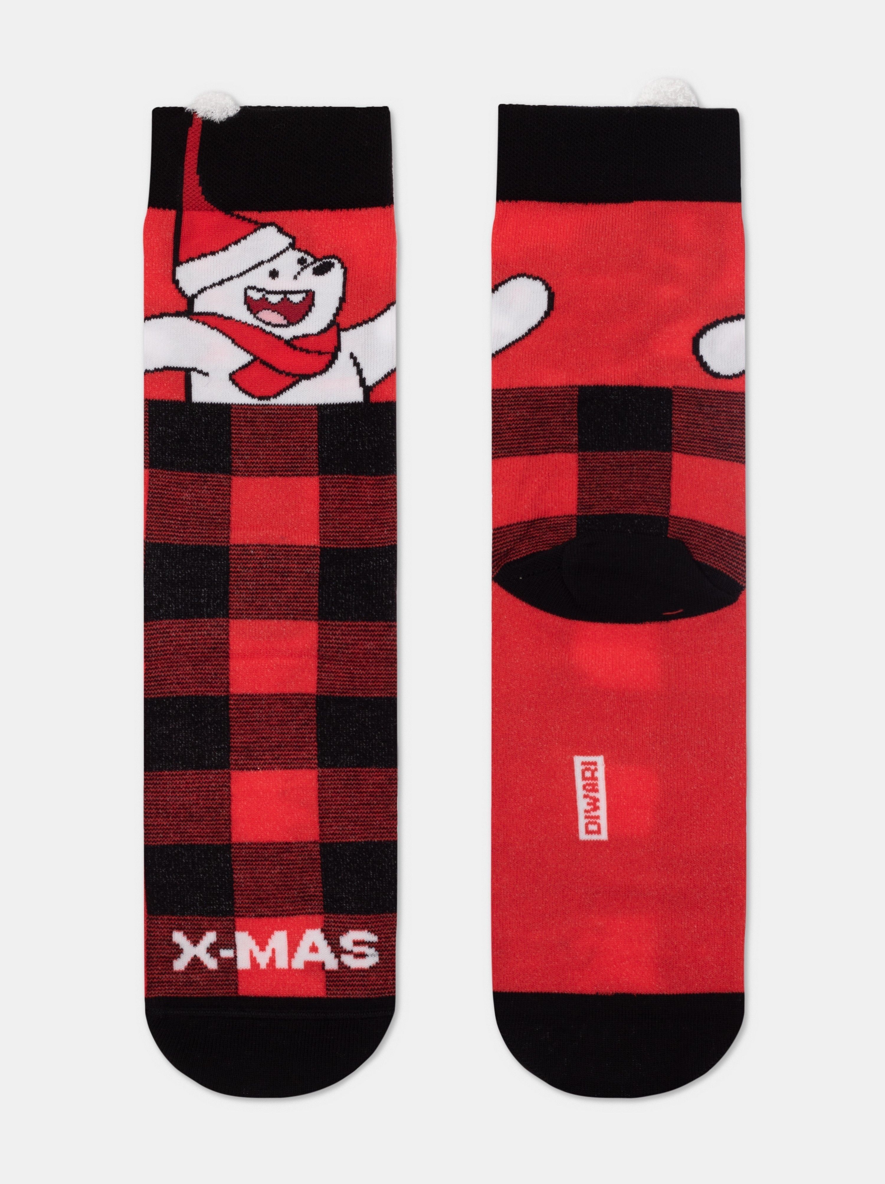 

Носки мужские ⭐️ Новогодние носки с вывязанным пушистым пикотом «Xmas bear» ⭐️, Красный