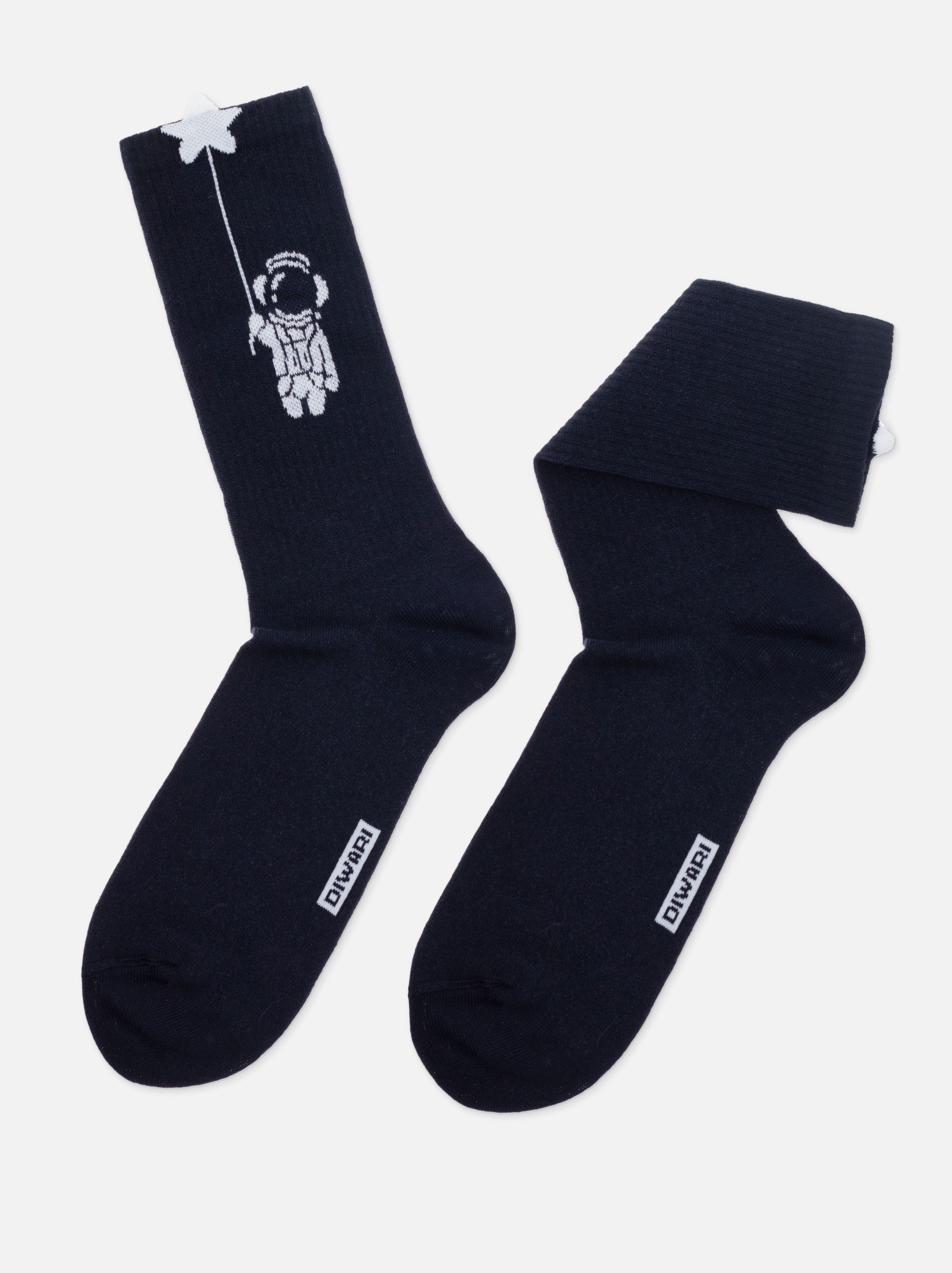 

Носки мужские ⭐️ Удлиненные носки в рубчик с декоративным пикотом ⭐️, Темно-синий