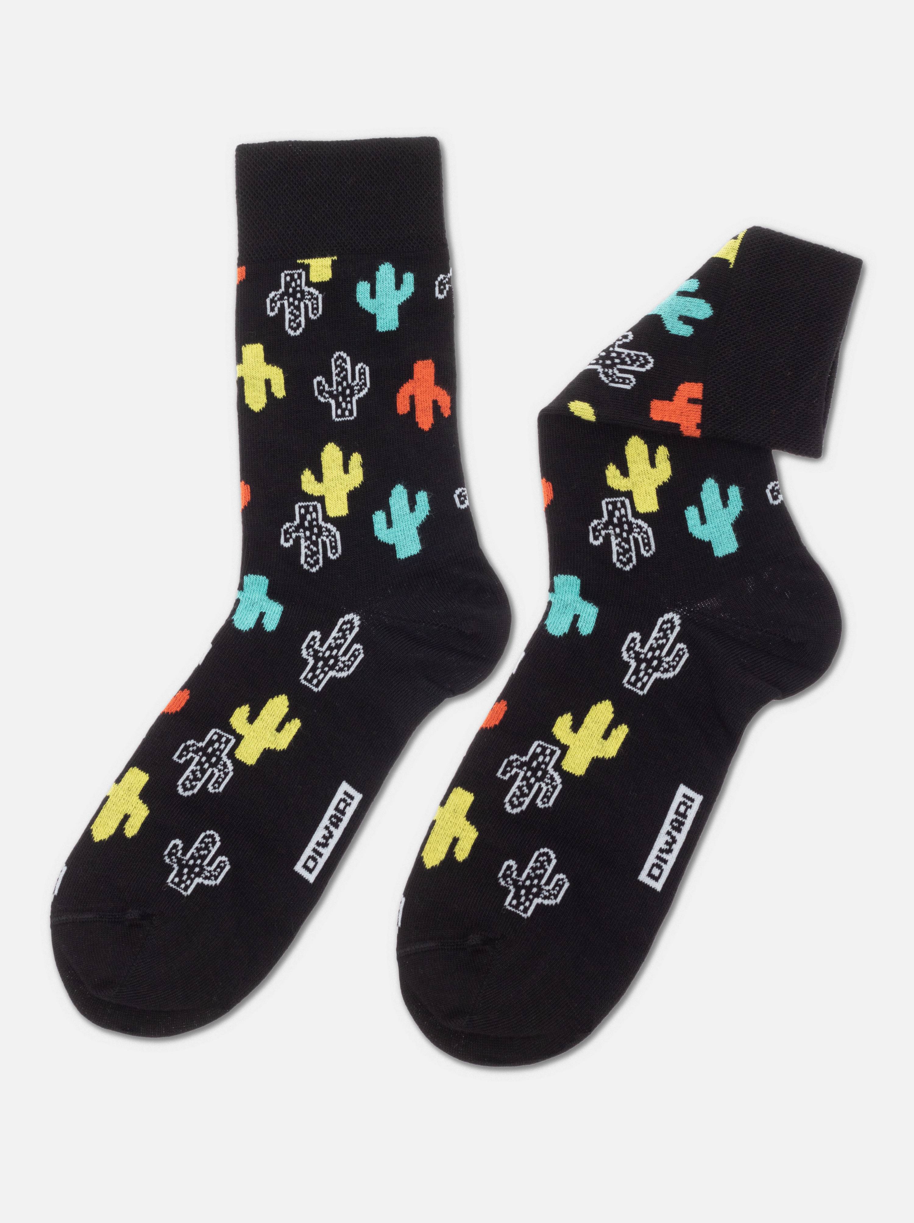 Хлопковые носки HAPPY с рисунком «Кактусы» Conte черного цвета