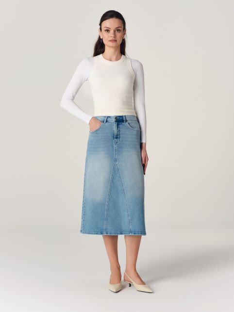 Джинсовая юбка midi с эффектом потёртостей и клиньями CON-894 - купить в интернет-магазине Conte