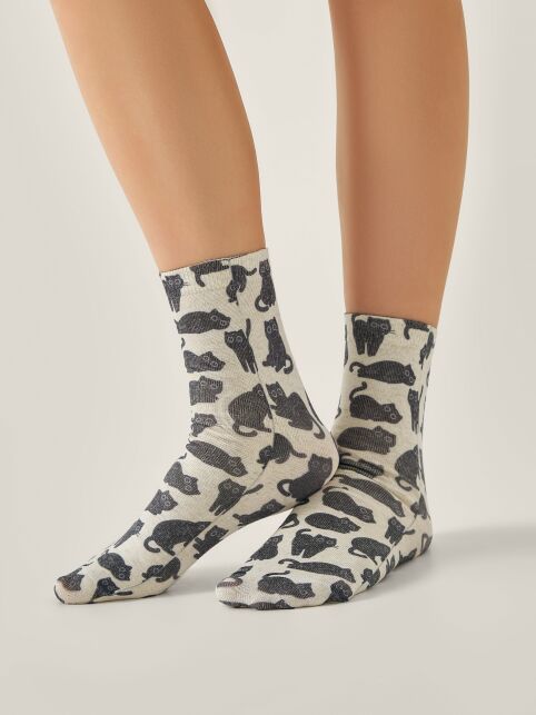 Носки со льном из лимитированной коллекции BEST FRIENDS «Чёрный кот» - купить в интернет-магазине Conte