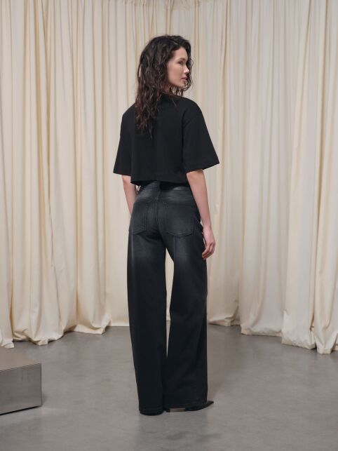 Чёрные джинсы wide leg с дополнительной петлёй для кастомизаций CON-800 - купить в интернет-магазине Conte