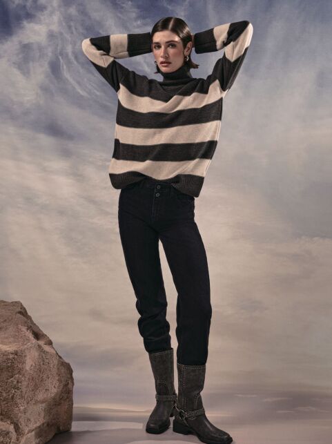 Черные джинсы straight с застежкой на две пуговицы CON-678 - купить в интернет-магазине Conte