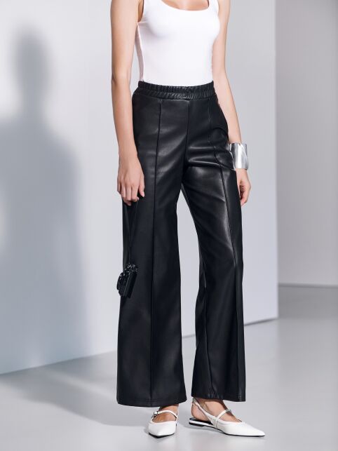 Свободные прямые брюки из экокожи с карманами LBK 2967 - купить в интернет-магазине Conte