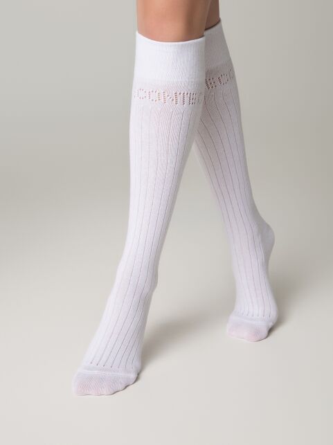 Гольфы из хлопка в ажурные ромбы и отсылкой к логотипу бренда, модель 006 - купить в интернет-магазине Conte