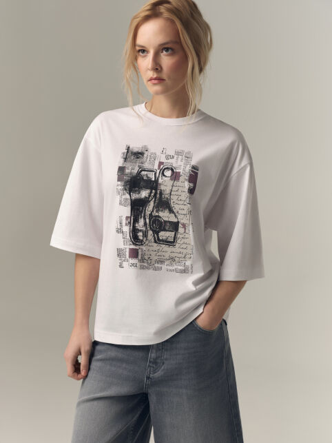 Футболка из хлопка с рисунком «Shoes» и короткими рукавами до локтя LD 3449 - купить в интернет-магазине Conte